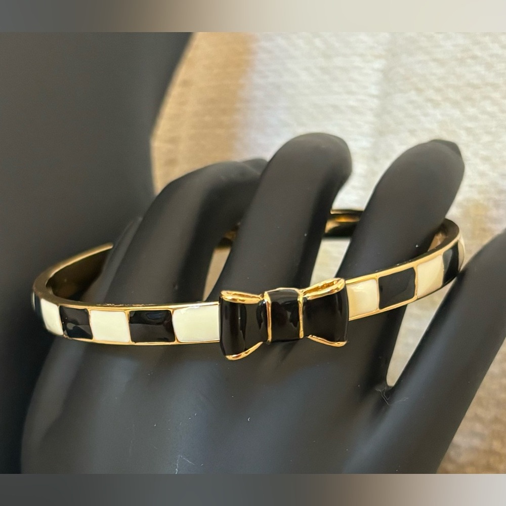 Kate Spade Take A Bow Striped Cream, Black & Gold Bangle Bracelet